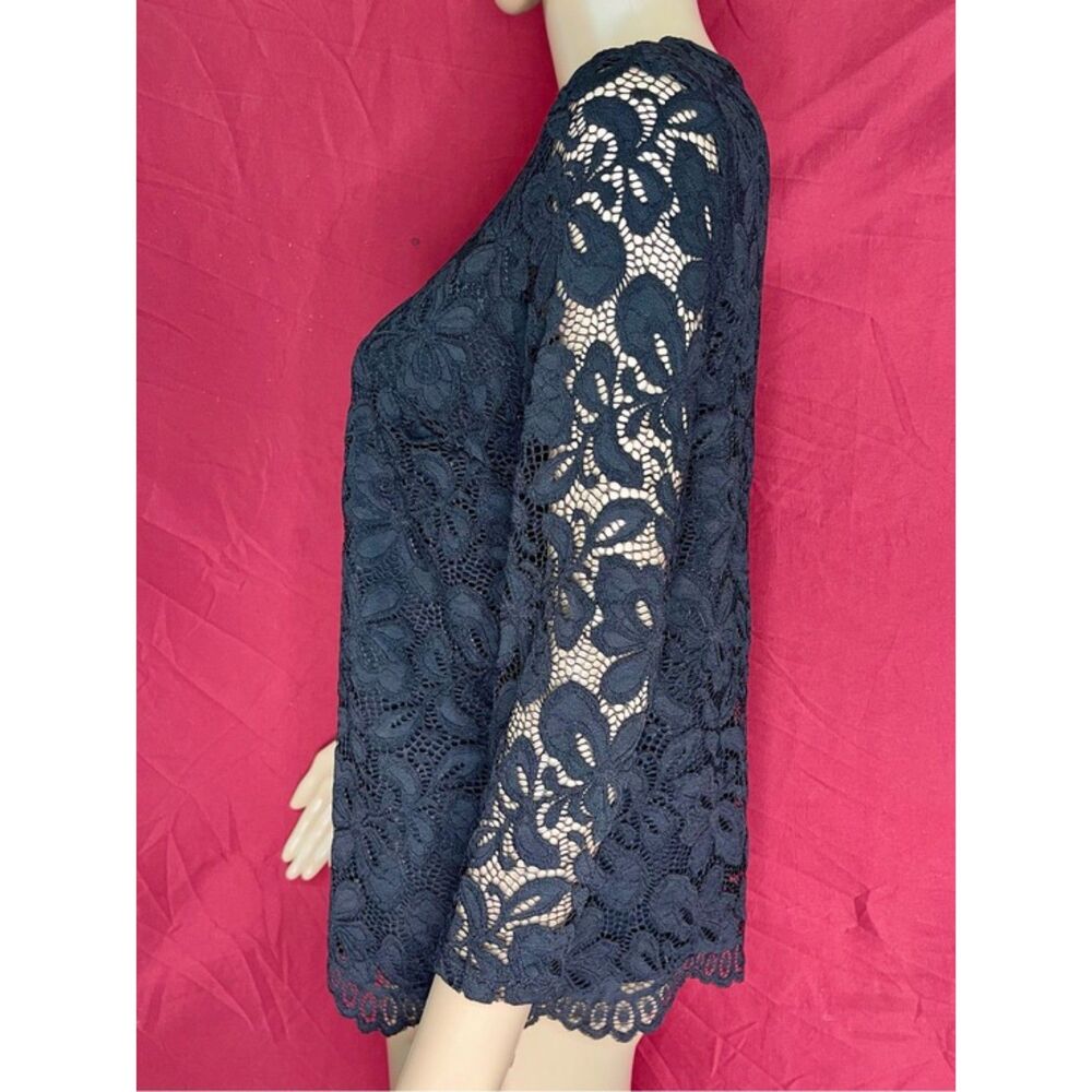 J Jill Wearever Romantic Black Lace Scalloped Blouse XS